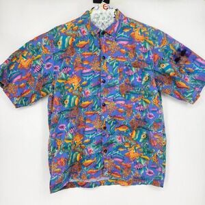 Vintage Fast Lane Shirt Mens XL Hawaiian Fish AOP Short Sleeve USA‎ Colorful